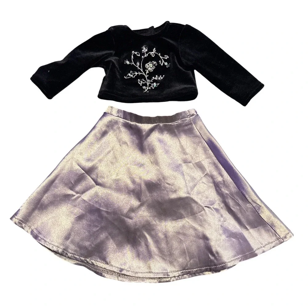 American Girl Pleasant Company Black Velvet Top Silver Satin Skirt 18
